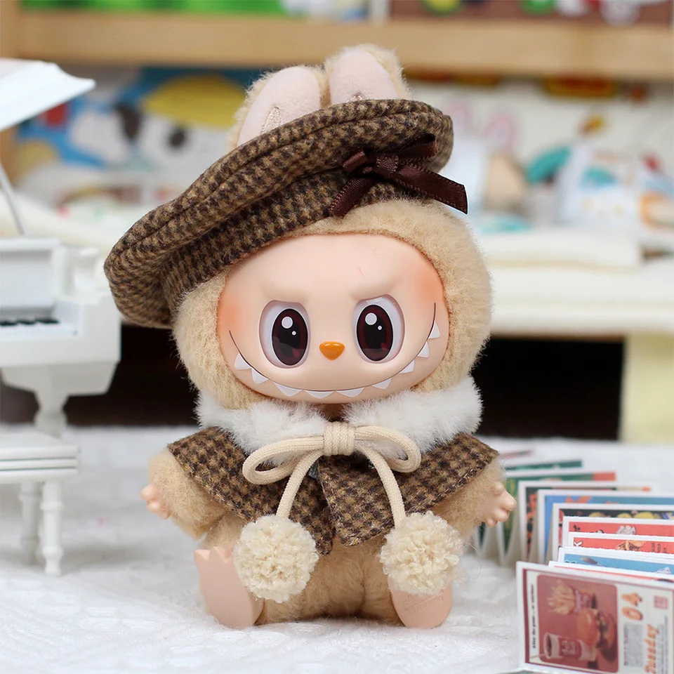 For Skullpanda For Labubu Classic Grid Style Dress Cloak Set Beret