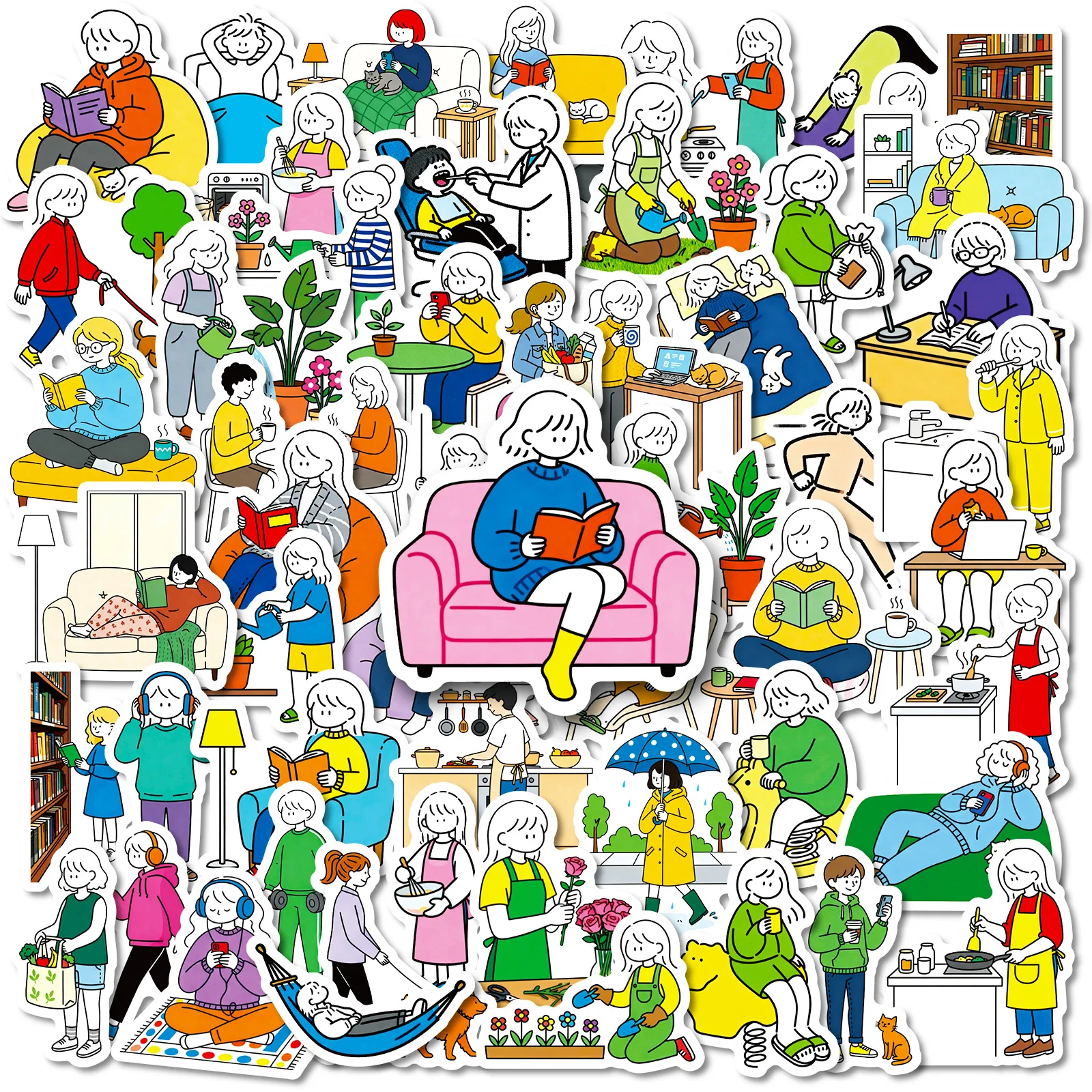 

10/30/56PCS Cartoon Cute Simple Daily Graffiti Stickers DIY Decoration Mobile Phone Case Notebook Water Cup Toy Gift Stickers