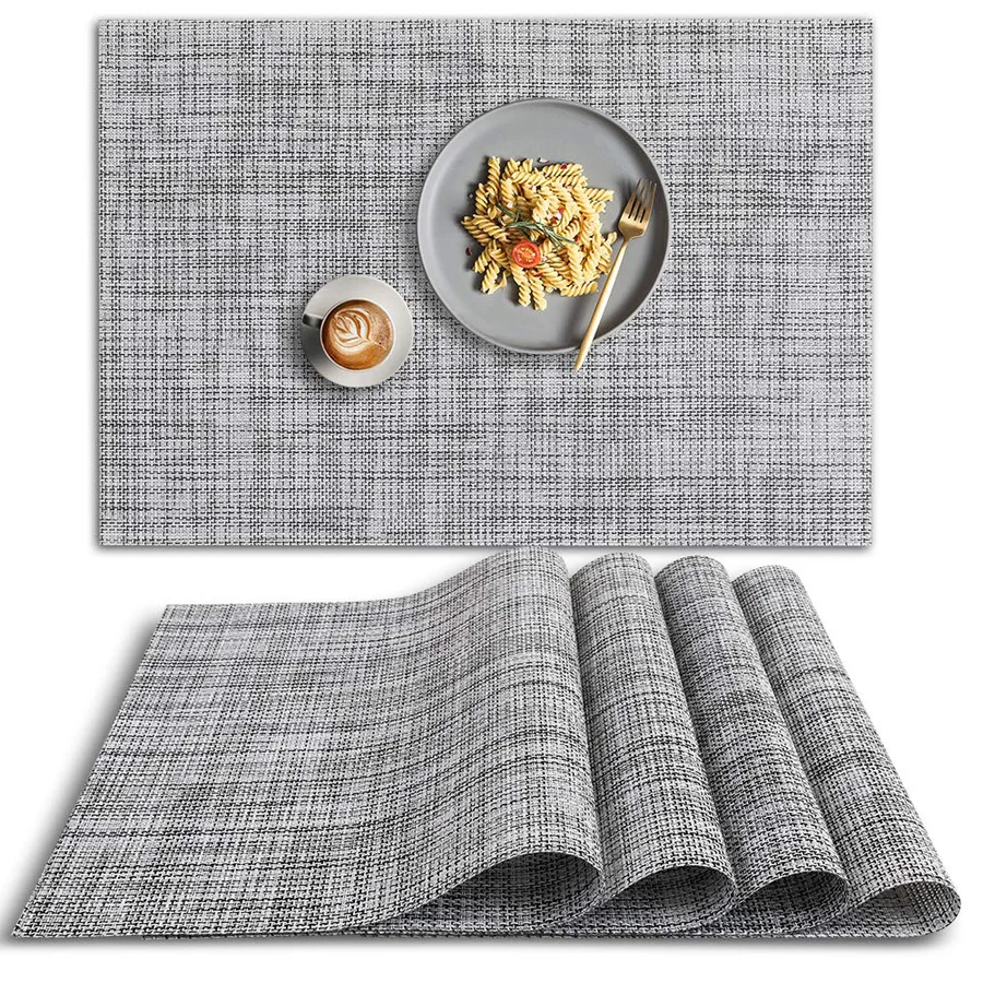 PVC Placemat, 4 PCS of Non-Slip Heat Resistant Place Mats, Washable Vinyl Placemats, Set of 4 – Gray