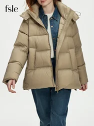 FSLE 189.5G Filling Amount Short Light Solid Color Down Coat For Female 2024 Winter New Design Hooded Warm Down Jacket 24FS14132
