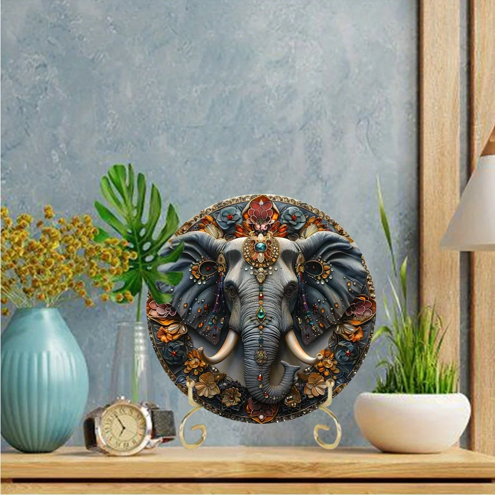 "Intriguing" Charming Elephant Climbing Wreath Sign, Round Aluminum Decor for Home, Living Room, Perfect Gift for Father'S Day image 2