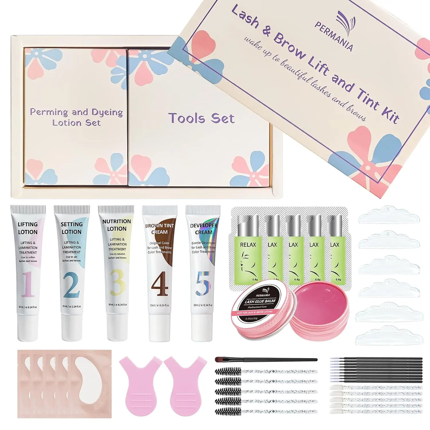 PERMANIA Lash & Brow Lifted And Tint Kit Lash Brow Lift Perm Fixation Setting Curled Lashes Long-lasting Set Female Makeup Tool