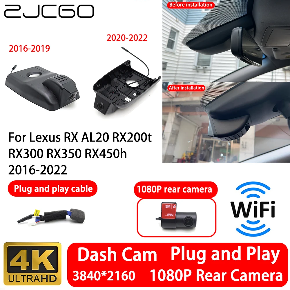 

for Lexus RX AL20 RX200t RX300 RX350 RX450h 2016-2022 4K 2160P Front Rear Camera Dash Cam Wifi Plug and Play Video Recorde