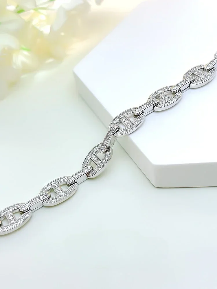 Fashion Luxury Pig Nose 925 Sterling Silver Bracelet Set with High Carbon Diamond Temperament Wedding Jewelry Wholesale