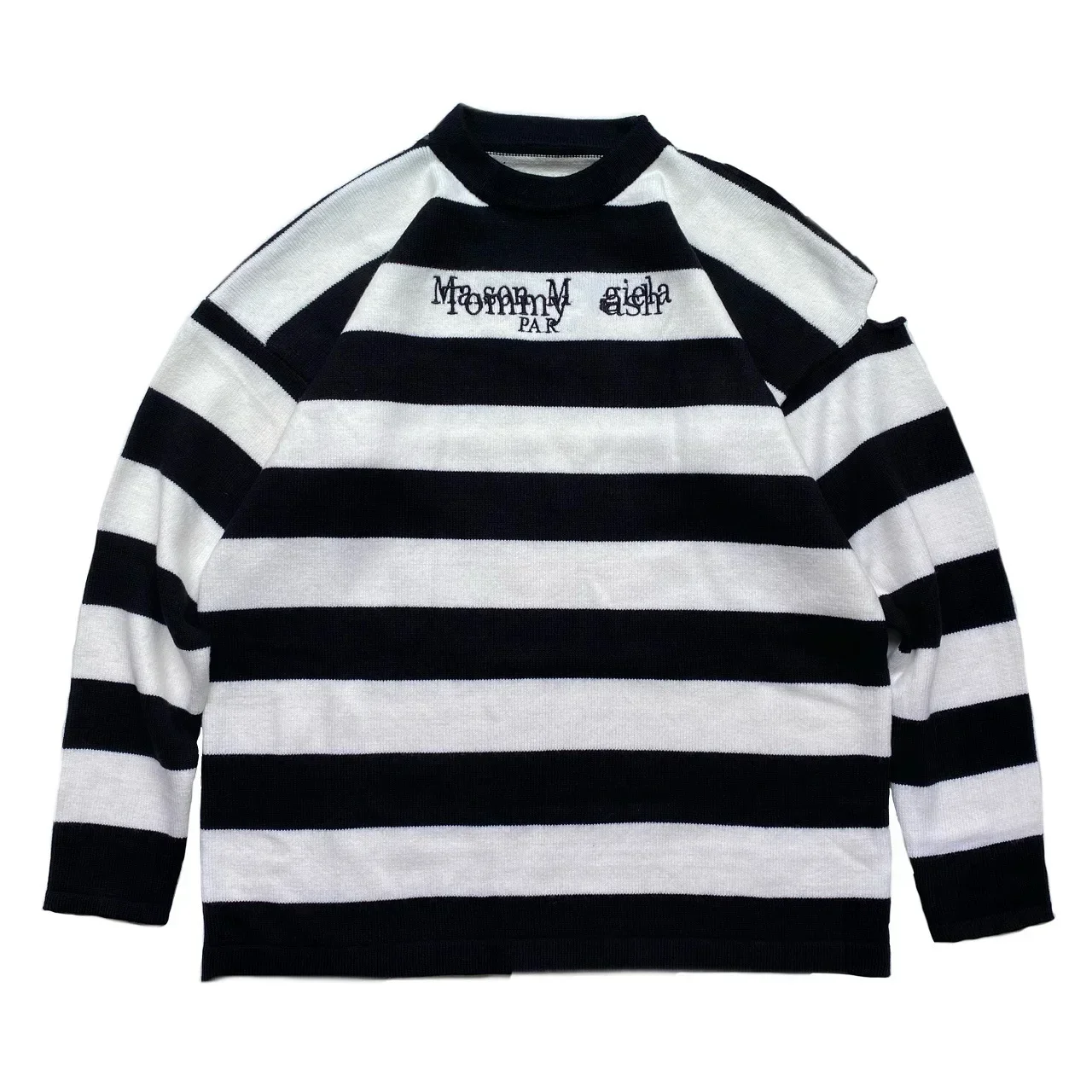 Non Kapital Vintage Black and White Stripe Trend Embroidery Crew Neck Letter Loose Sweater Long Sleeve Pullover Annual Jia Brand