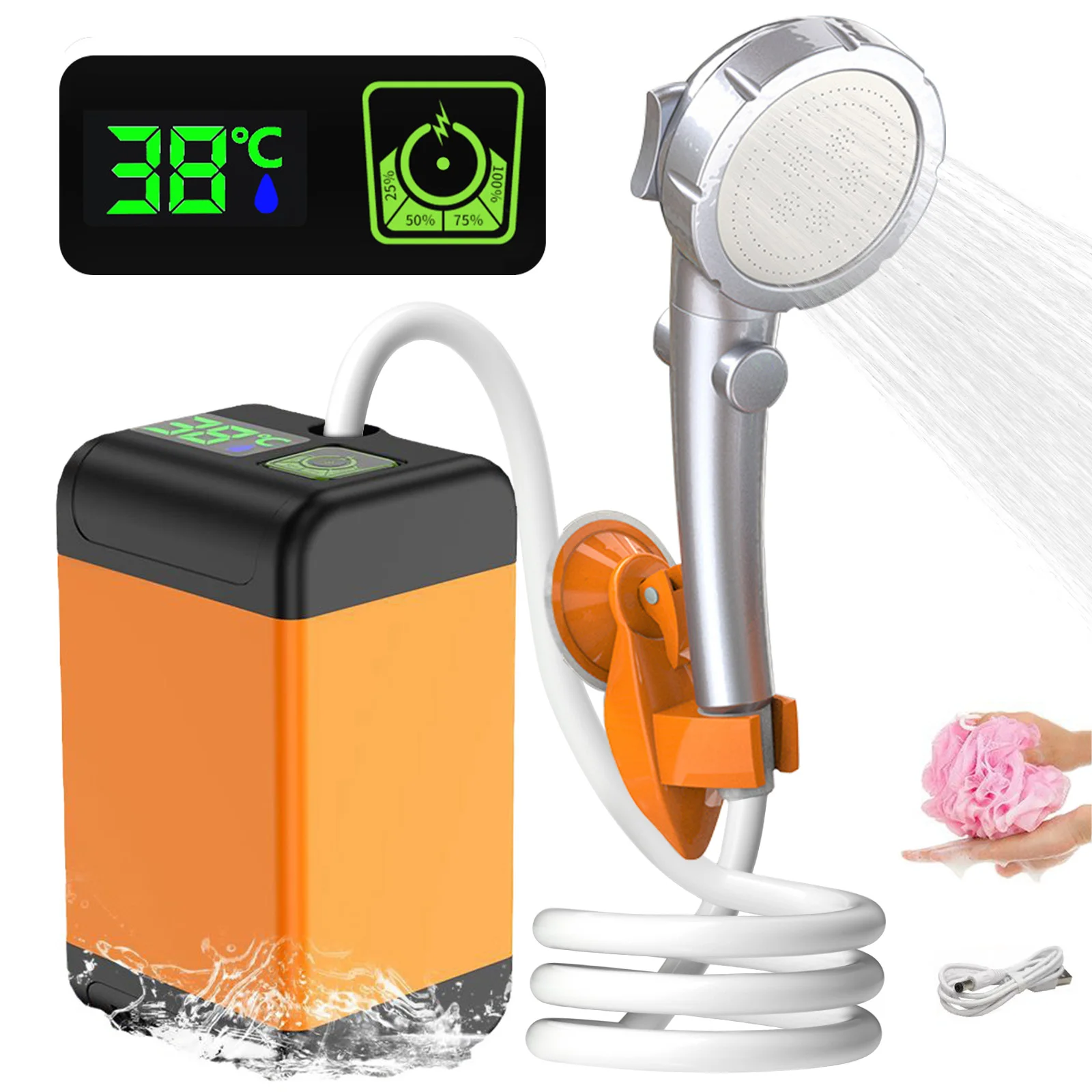 Portable Outdoor Camping Shower Pump with Intelligent Digital Display Electric Portable Camping Shower for Travel Beach Pet