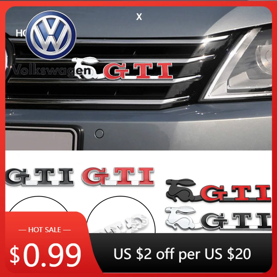 

2026 Hot VOLKSWAGEN Car Styling Front Grille GTI Badge Decoration Sticker for Volkswagen VW Caddy Scirocco Beetle CC Touareg Tig