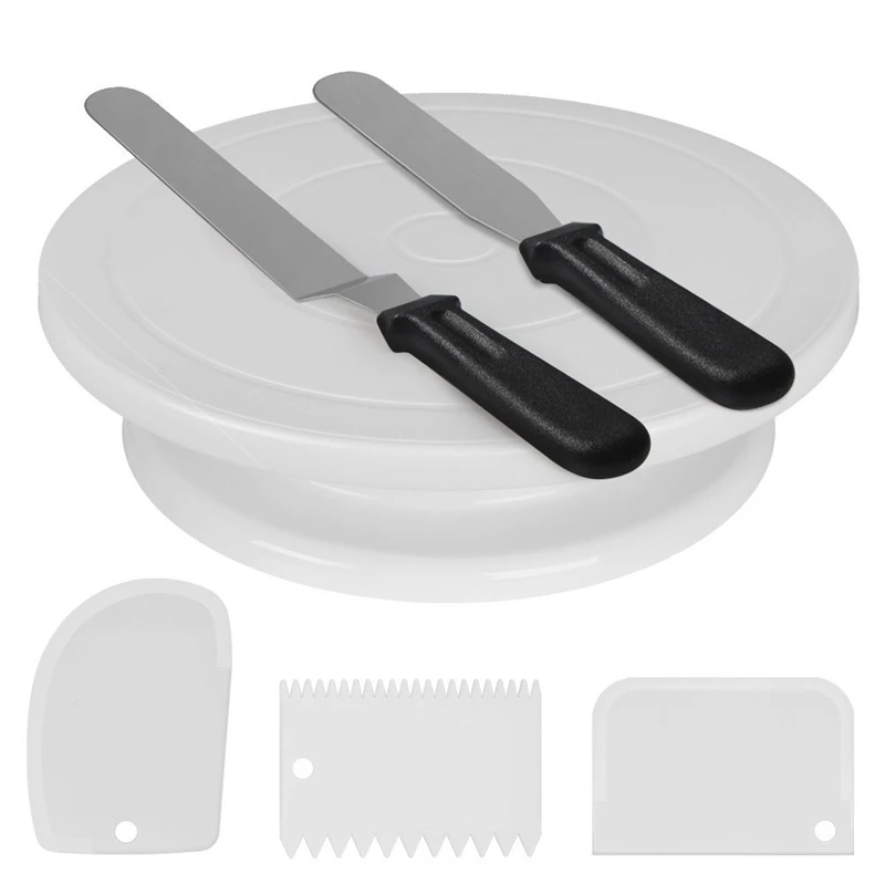 Cream Scraper 11 Inch Rotating Cake Turntable 6 Piece Cake Decorating Kit Includes 2 Icing Spatulas And 3 Scrapers