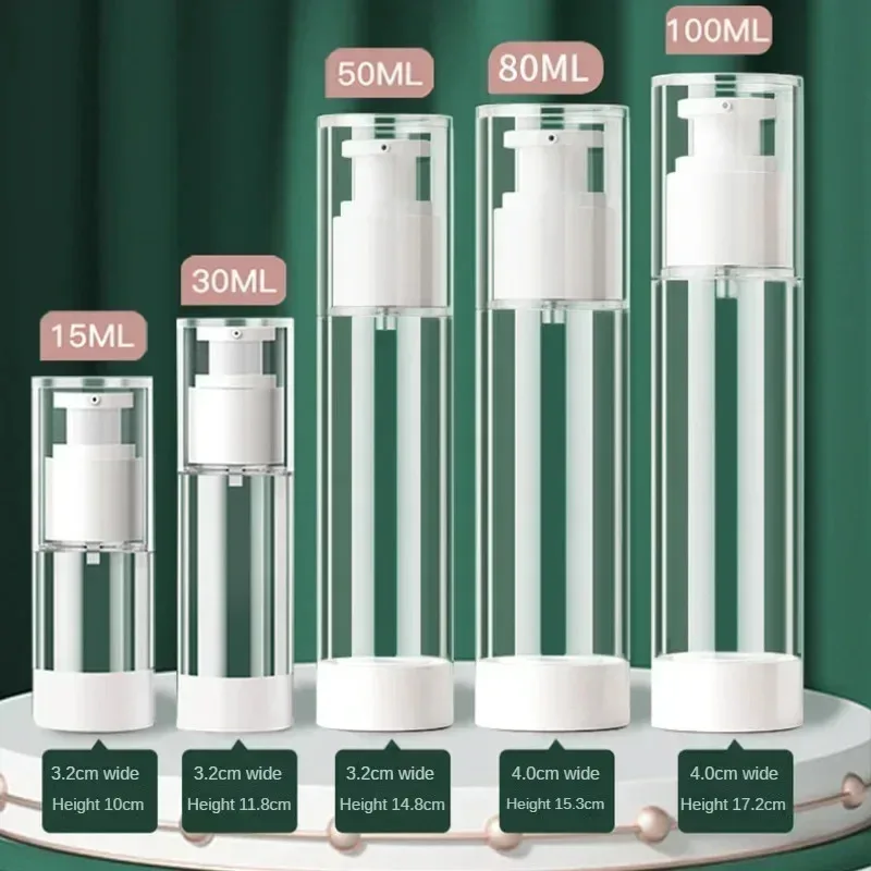 Airless Pump Bottles for Creams & Lotions, 15ml/30ml/50ml/80ml/100ml, Transparent Travel-Friendly Dispensers