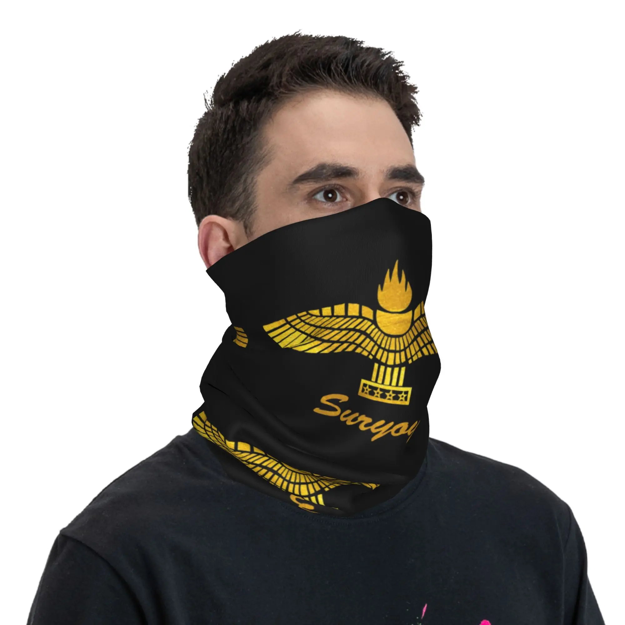 Custom Syria  Aramean Suryoyo Logo Neck Gaiter Men Women UV Face Shield Winter Syriac Assyria Ancient Bandana Scarf for Ski