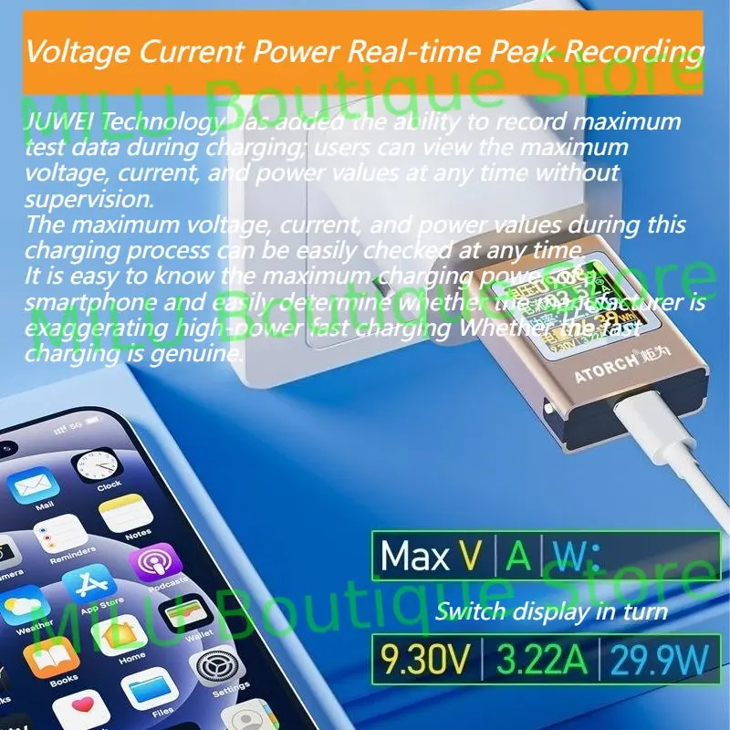 Type-C USB Power Meter Tester Voltage Current Digital Multimeter DC 4.5-50V 0-12A PD 3.1 3.0 QC 2.0 3.0 Fast Charging Protocol