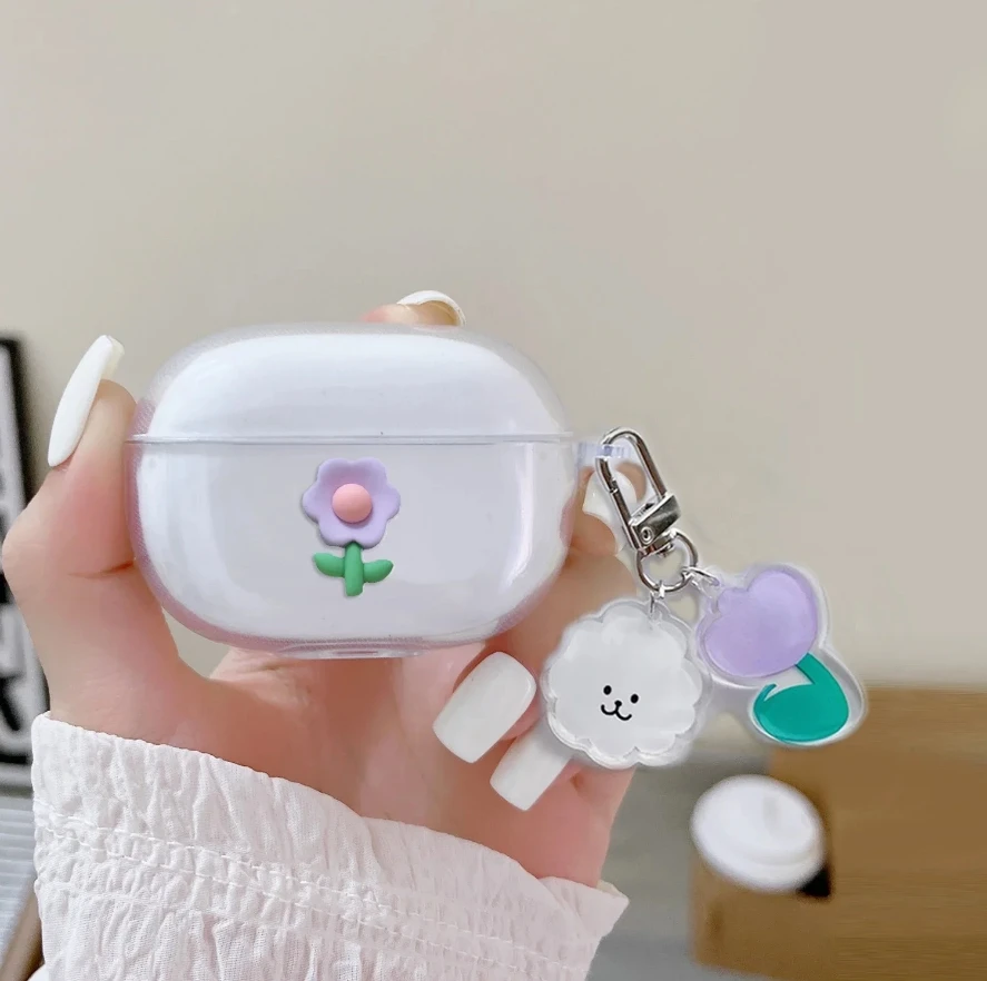 حافظة لبراعم Realme T100 لطيف الدب اللؤلؤ قلادة سماعة غطاء شفاف سيليكون غطاء Fudnas ل Realme T100