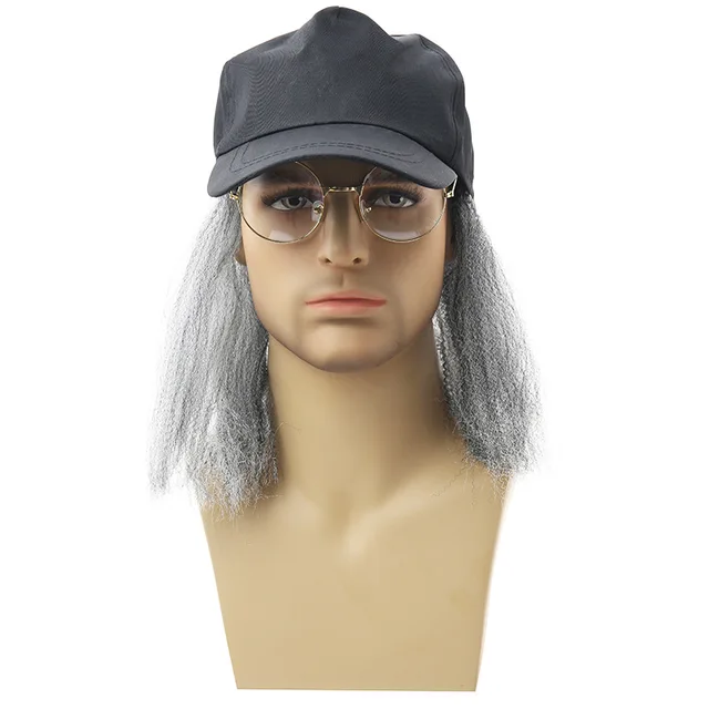 Cosplay grandpa wig props bald old man gray short hair synthetic head covering 4