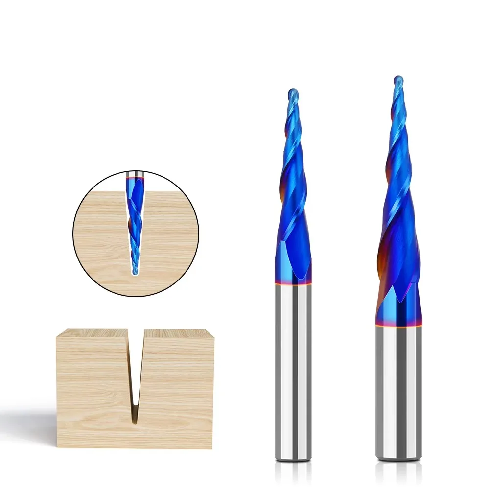 1/4"Shank 8mm Shank Taper 1PC  Steel Drill Bit Nano Blue Coated Cutter Carbide Router Bit CNC End Milling Bit