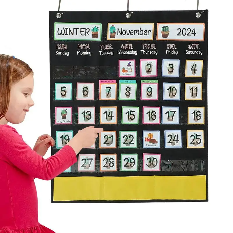 Calendar Pocket Chart Monthly Classroom Pocket Calendar Black Calendar Pocket Chart Educational Wall Pocket Chart For Number Of