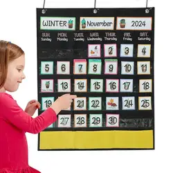 Kalender-Taschendiagramm, monatlicher Taschenkalender für Klassenzimmer, schwarzer Kalender, Taschendiagramm, pädagogisches Wand-Taschendiagramm für die Zahl von