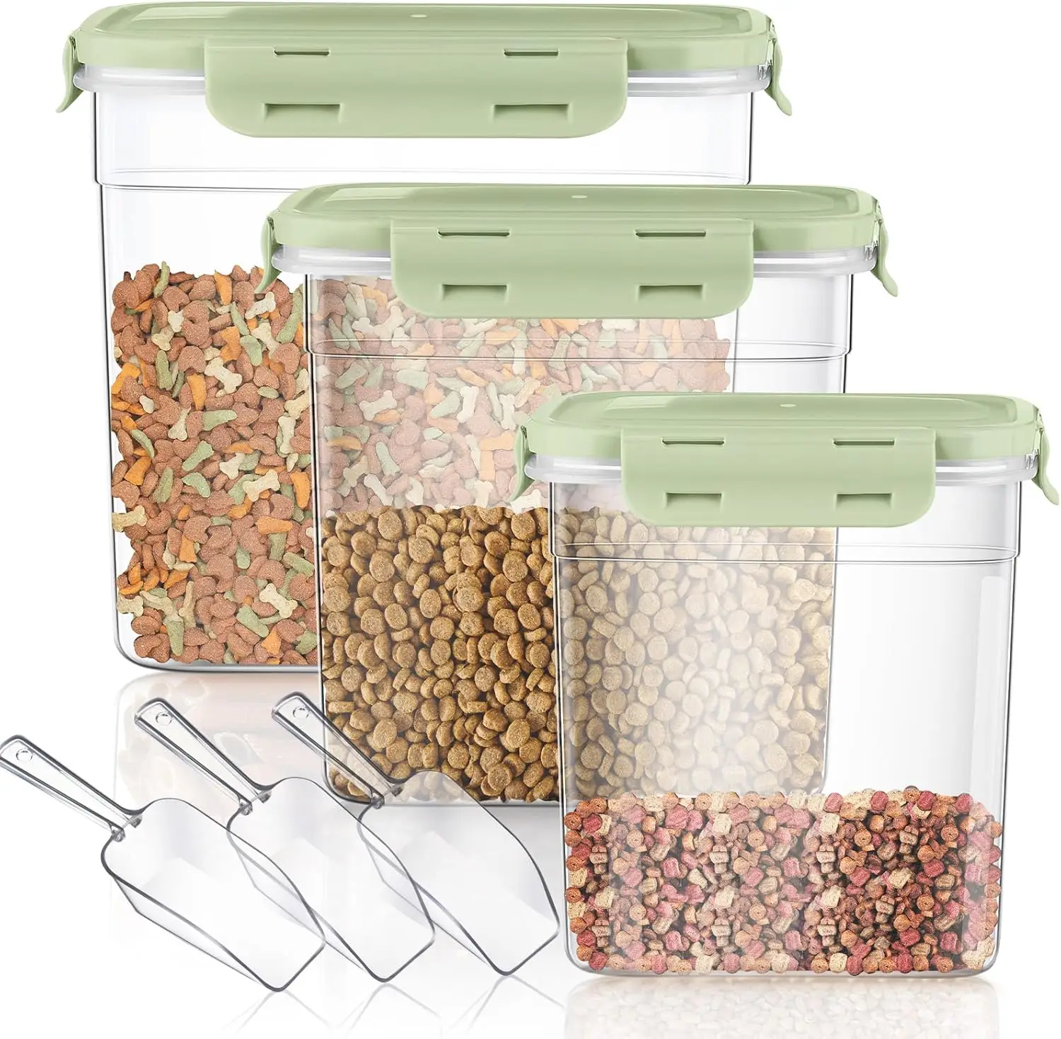 

6-Piece Pet Food Storage Container Set with Scoops, Airtight & Stackable, 1.27-4 Qt, Green