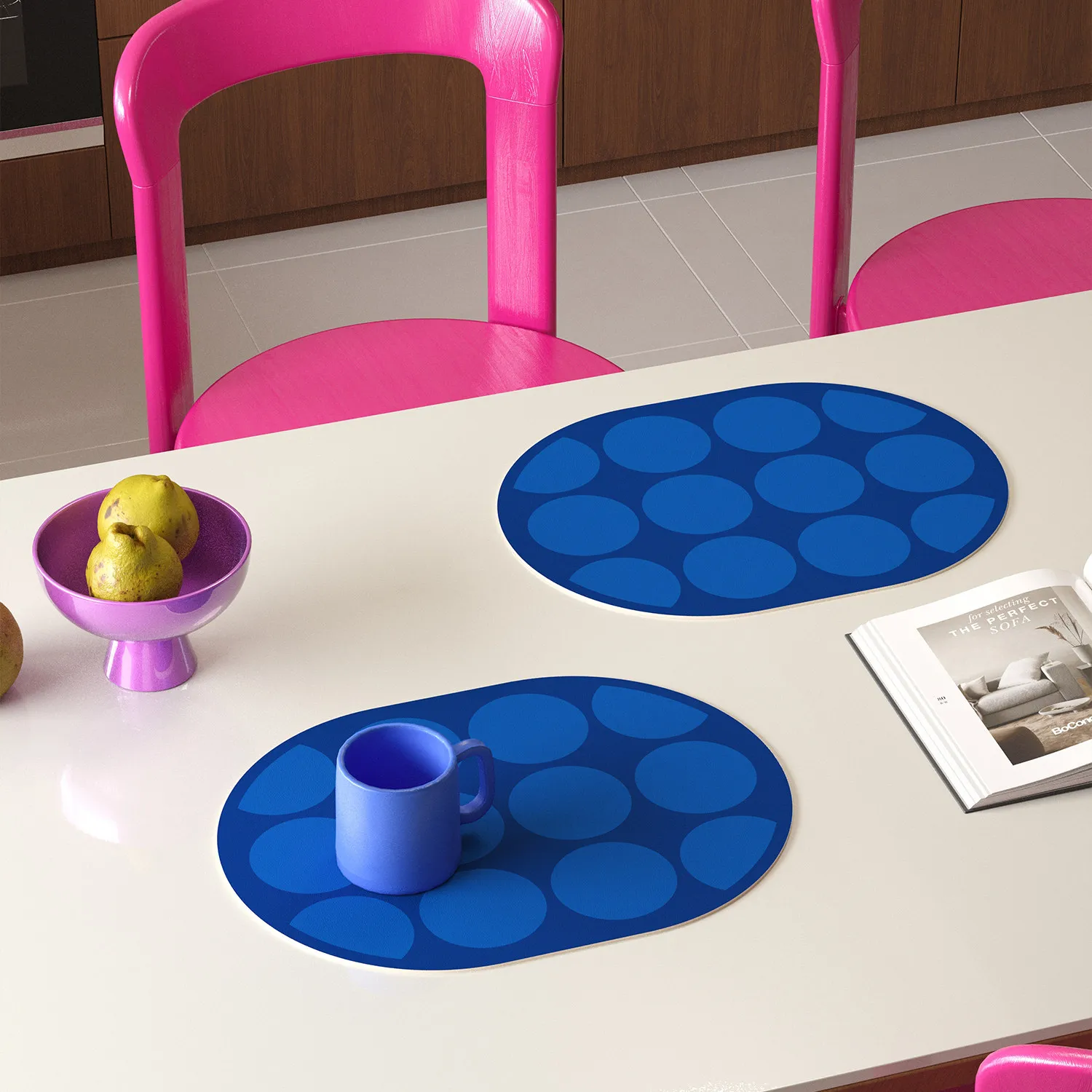 VIKAMA Klein Blue Irregular Cloud Placemat Dot Print Waterproof Non Slip Heat Resistant Dining Table Decor Pad