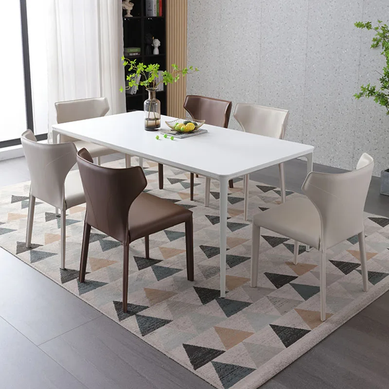 

With Armrest Modern Dining Chairs Metal European Nordic Dining Chairs Upholstered Chaises Salle Manger Kitchen Furniture