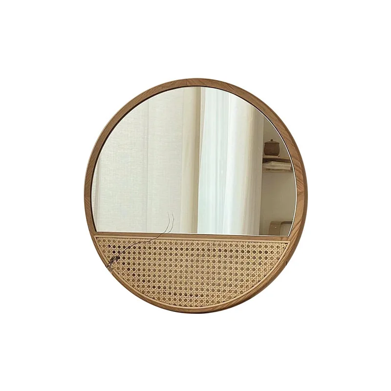 

Round decorative mirror retro literary ins wind rattan mirror handmade hanging mirror porch home bed and breakfast