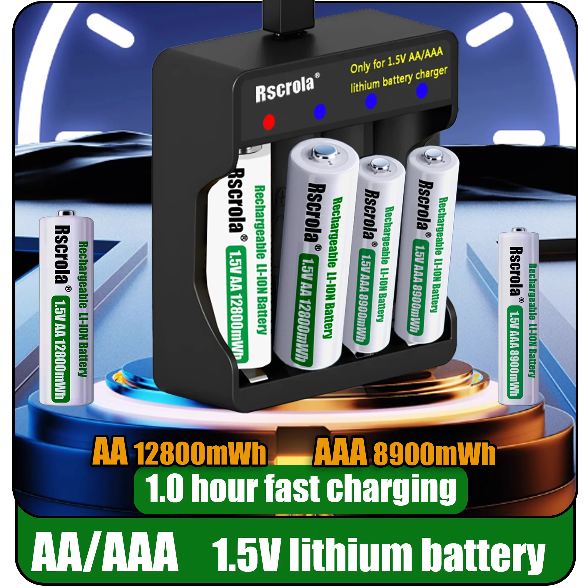 High Capacity Rechargeable AA 12800mWh Battery AAA 8900mWh Battery charge with charger for Solar Light, Keyboard, Remote Control