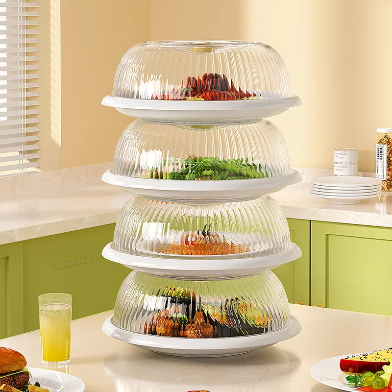 Stackable Transparent Food Cover Insulation Pad Dish Cover Insect-Proof Dust Preservation Kitchen Table Storage Accessories