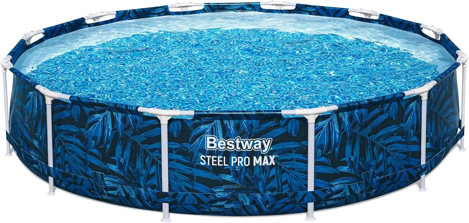 Steel Pro MAX - Juego de piscina redonda - Tropical de 12' x 30" - Acima del suelo, construcción Tritech, bomba de filtro, estructura de acero, Cli