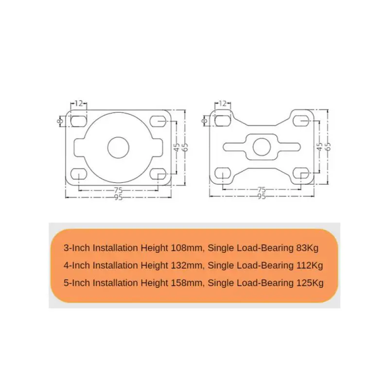 (4 Packs) 4 Inch Wheel Heavy Duty Caster Universal Flat Rubber Trolley Silent Directional Brake