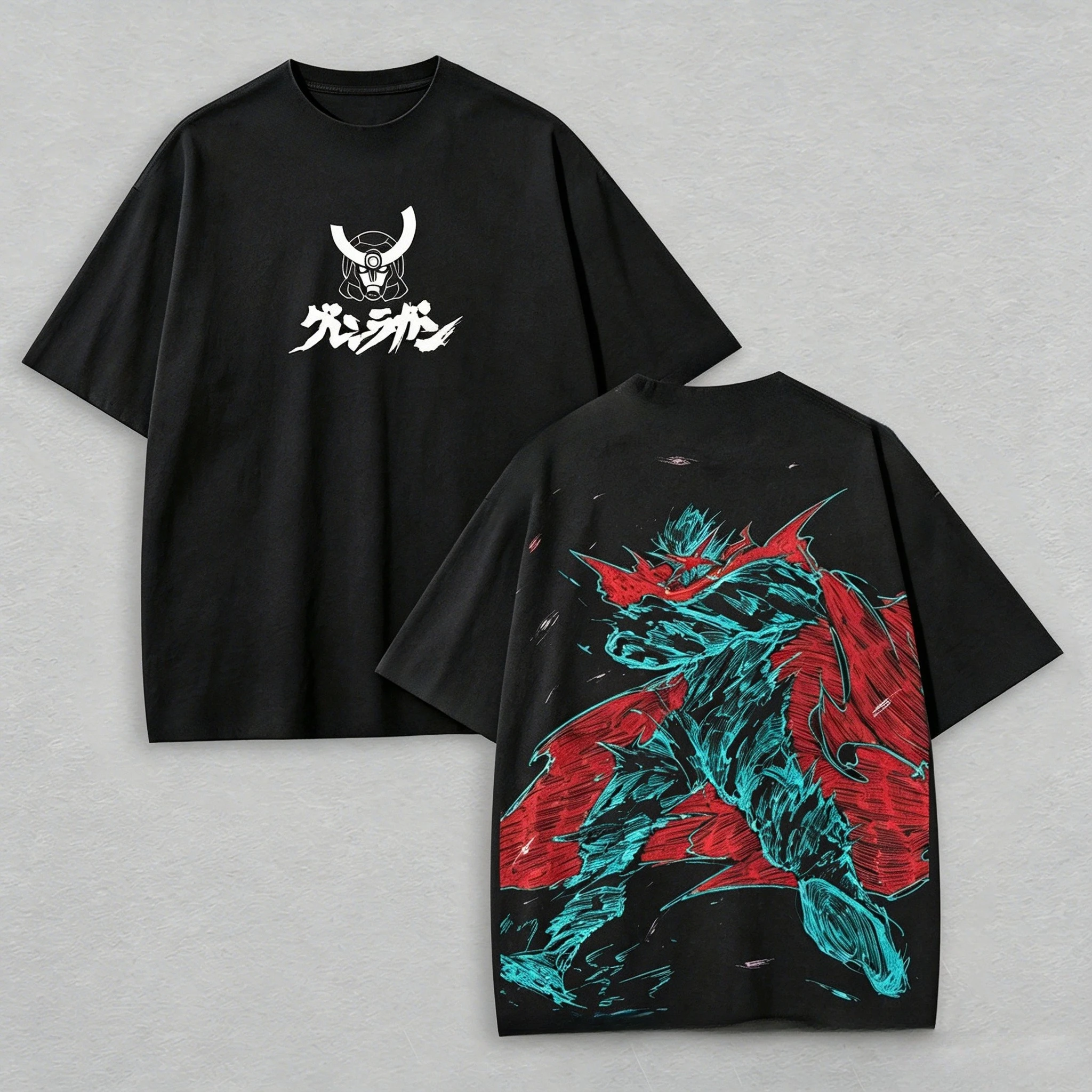 Tengen Toppa Gurren Lagann Shirt Vintage Washed Unisex Oversized Anime Streetwear Soft Cotton Short Sleeve Tee Gift Clothing Top