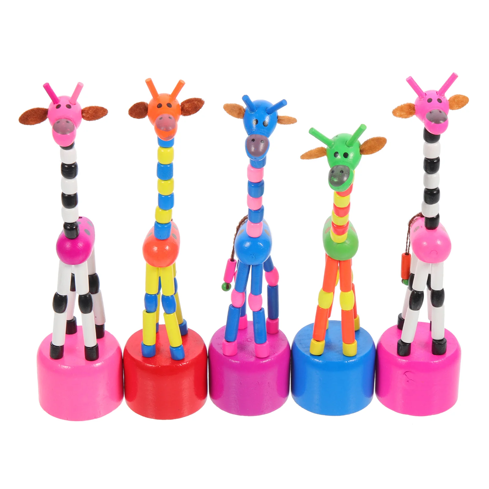 5 Pcs Baby Toys Giraffe for Kids Wooden Puppets Lift The Thread Figurine Favors Child