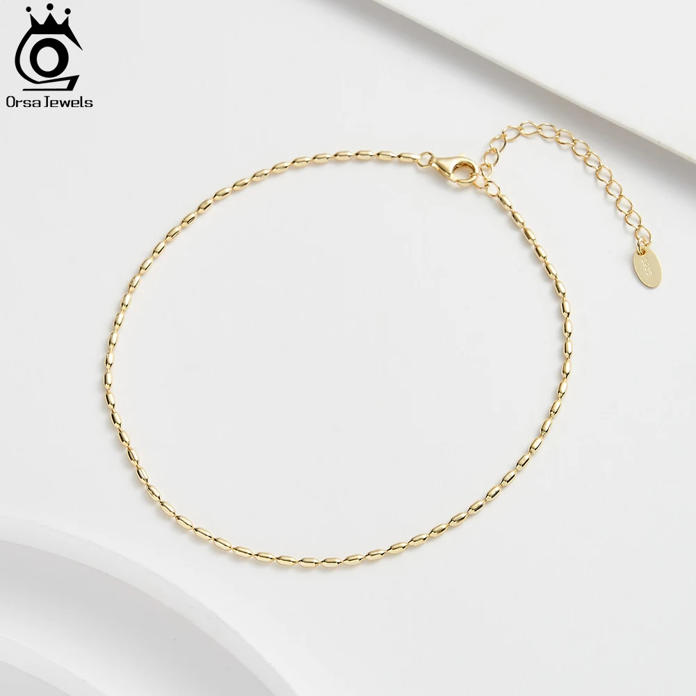 

ORSA JEWELS Simple Bamboo Beaded Chain Anklet Real 925 Sterling Silver Barefoot Foot Bracelet Anklet Boho Beach Jewelry SA81