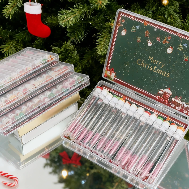 14 pièces coffret cadeau Mascara de Noël ensemble de pinceaux à cils-Père Noël flocon de neige conception Mascara baguette pinceaux de maquillage, brosse à cils de voyage