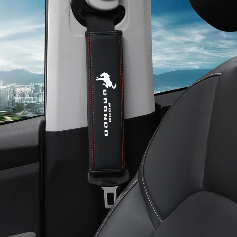 2Pcs Car Seat Belt Nappa Leather Safety Belt Shoulder Covers For Ford Bronco Ranger S-Max Focus Mondeo Transit Tourneo Custom - view 2