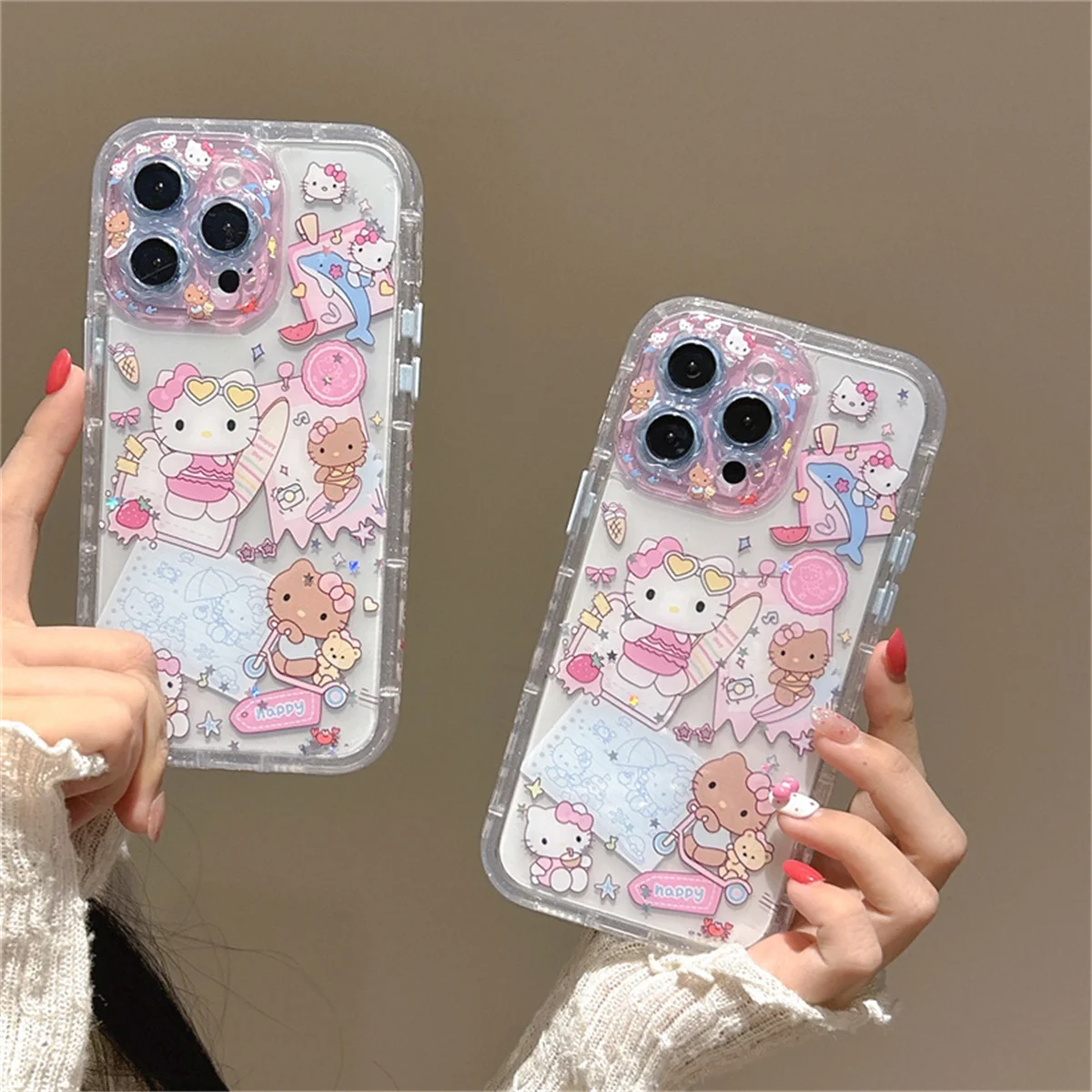

Clear Glitter Cute Hello Kitty Case For iPhone 15 13 14 16 Pro Max Phone Cover Shockproof Cartoon Cases for 16Pro