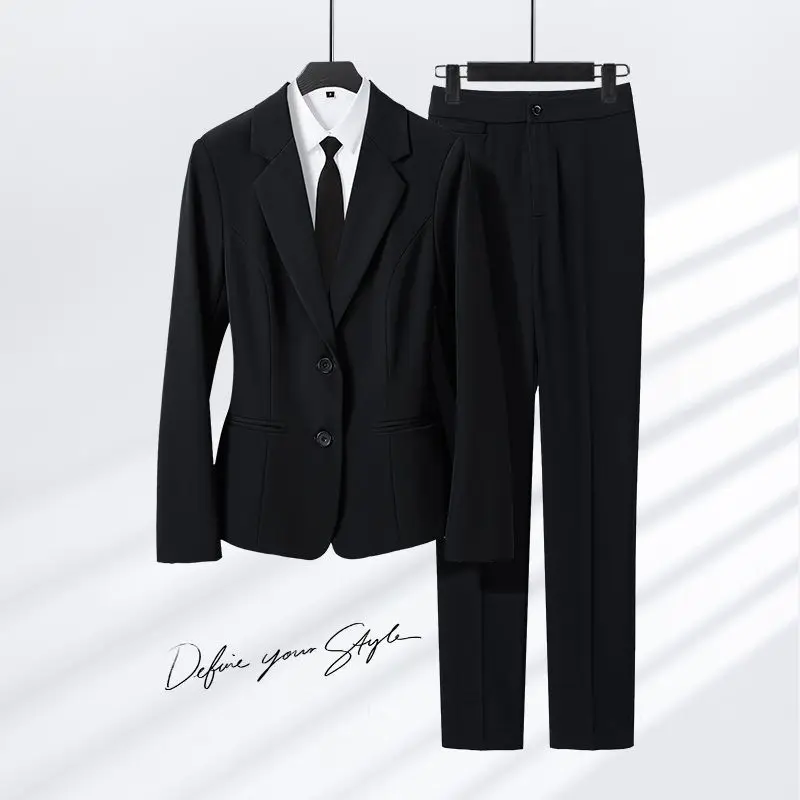 Setelan Blazer Wanita untuk Wawancara Formal, Pakaian Kerja Resepsionis, atau Detail Kancing Lengan Panjang, Produksi Cina