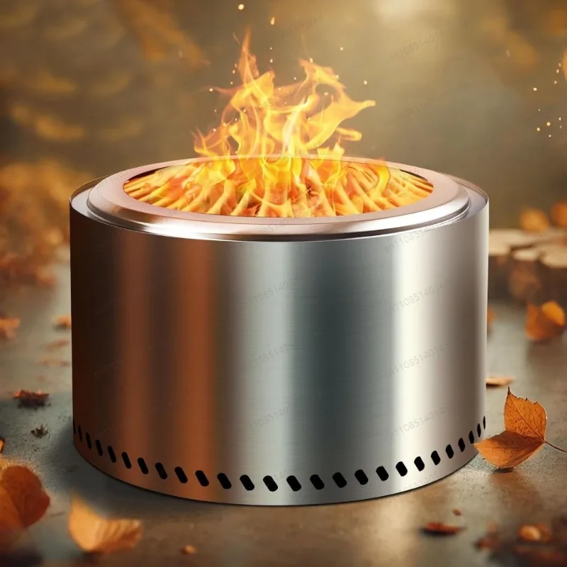 28 Inch Smokeless Fire Pit, Stainless Steel Wood Burning Outdoor Firepit for Patio Garden Picnic Camping