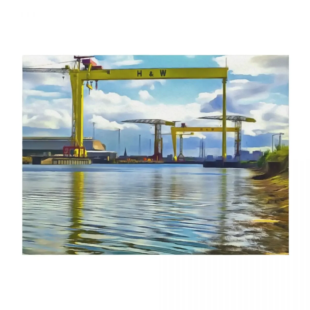 

The Cranes of Belfast, Ireland. (Painting) Throw Blanket halloween Luxury St Stuffeds Soft Plaid Blankets