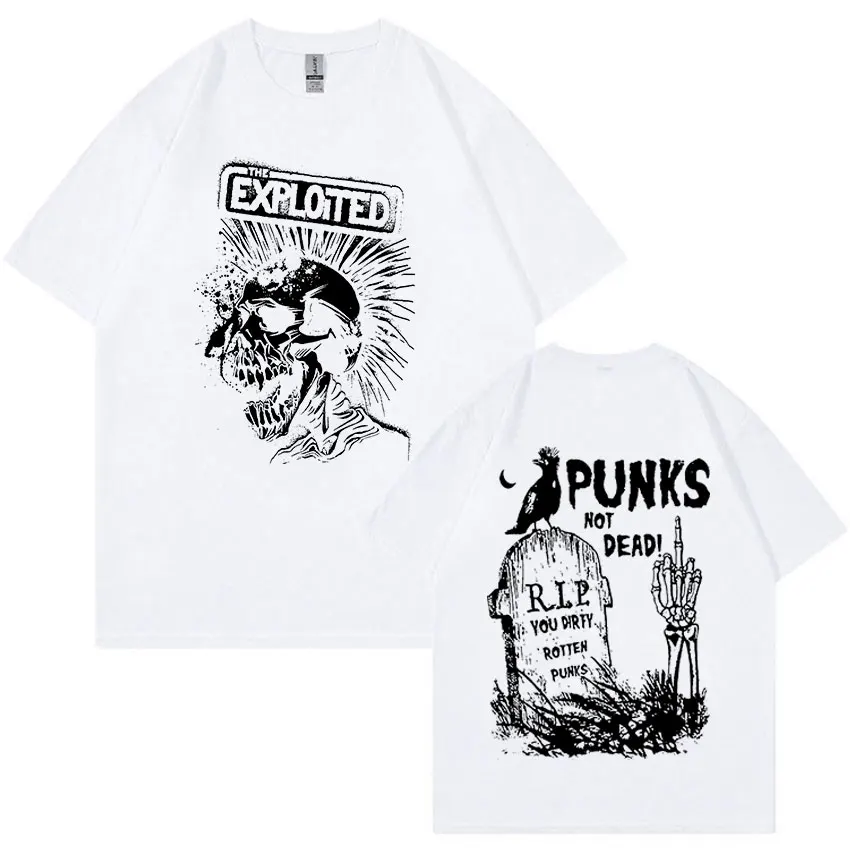 Rock Band The Exploited Retro Graphic Tee Shirt Punks Not Dead Streetwear T-shirt Men's Women Hip Hop 100% Cotton Oversized Tees