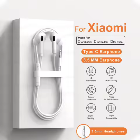 3.5mm Wired Headphones For Xiaomi Mi 15 14 17 Pro Max in-ear Earphones Redmi Note 13 12 11 10 Pad POCO F8 Type C Earbud Headset