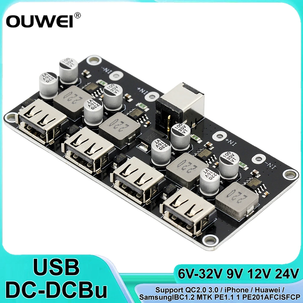 USB QC3.0 QC2.0 DC-DC Buck Converter 4 Channel Charging Step Down Module 6-32V 9V 12V 24V To Fast Quick Charger Circuit Board 5V