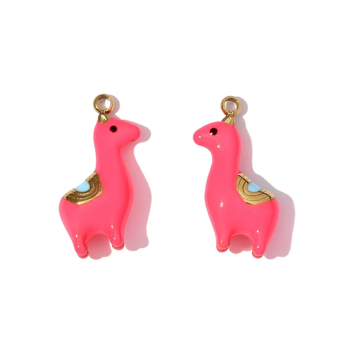 3pcs/Lot Stainless Steel Enamel Alpaca Teapot Necklace Pendant Pen Holder DIY Charm Women Rhinestone Waterdrop Jewelry Wholesale