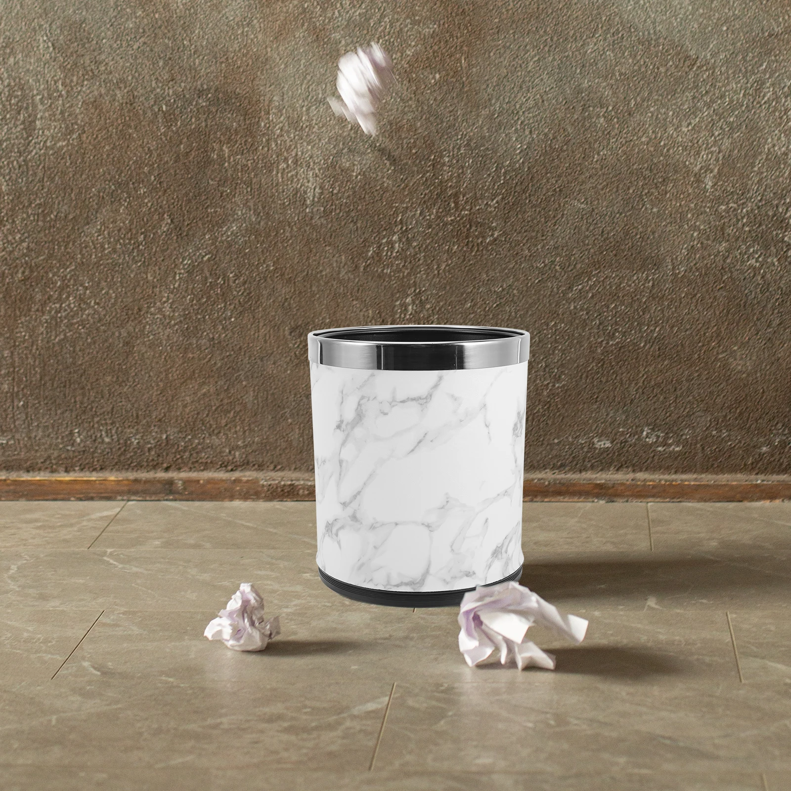 

Plastic Trash Can Waste Basket Bathroom Garbage Can Bedroom Office Cans Thickened Base Non Slip Strong Bearing Capacity Marble