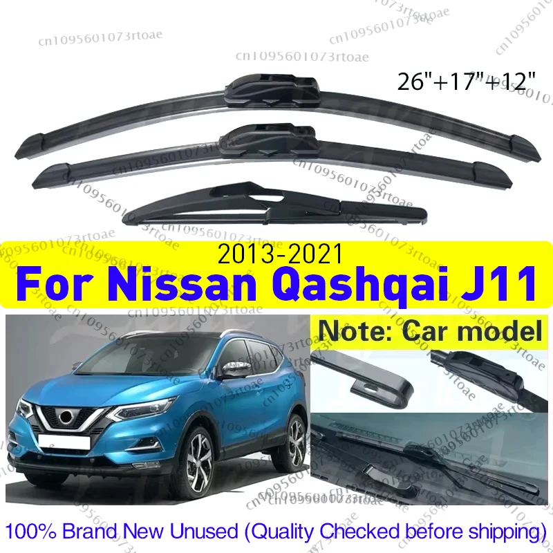 

For Nissan Qashqai J11 2013 2014 2015 2016 2017 2018 2019 2020 26"17"12" Front Rear Wiper Blades Window Brushes Car Accessories