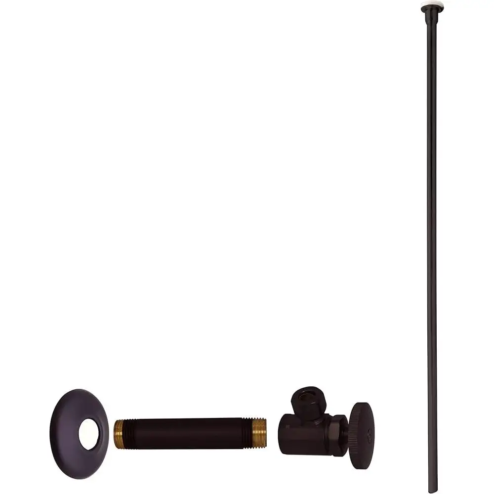 Toilet Supply Line Kit Flat Head Rigid Valve 1/2 IPS 3/8 OD Angle Stop Brass Compression Connector