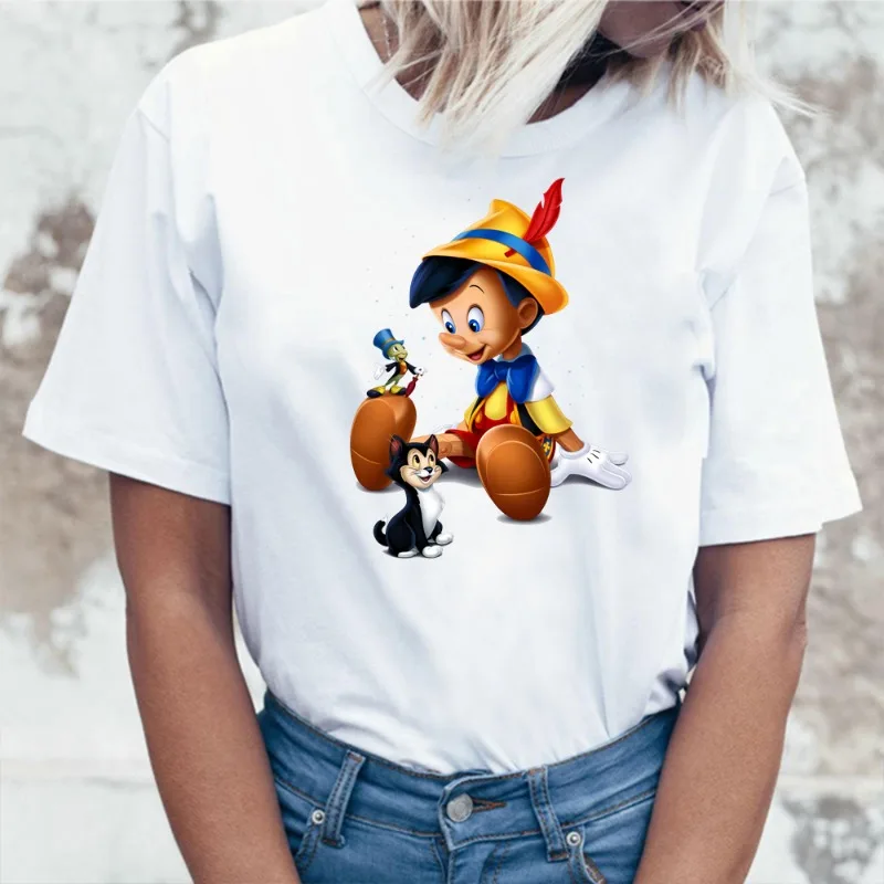 Pinocchio Disney Print Vrouwen Mode T-Shirt Casual Korte Mouw T-Shirt Voor Lente & Zomer Dames Kleding Dames 2024