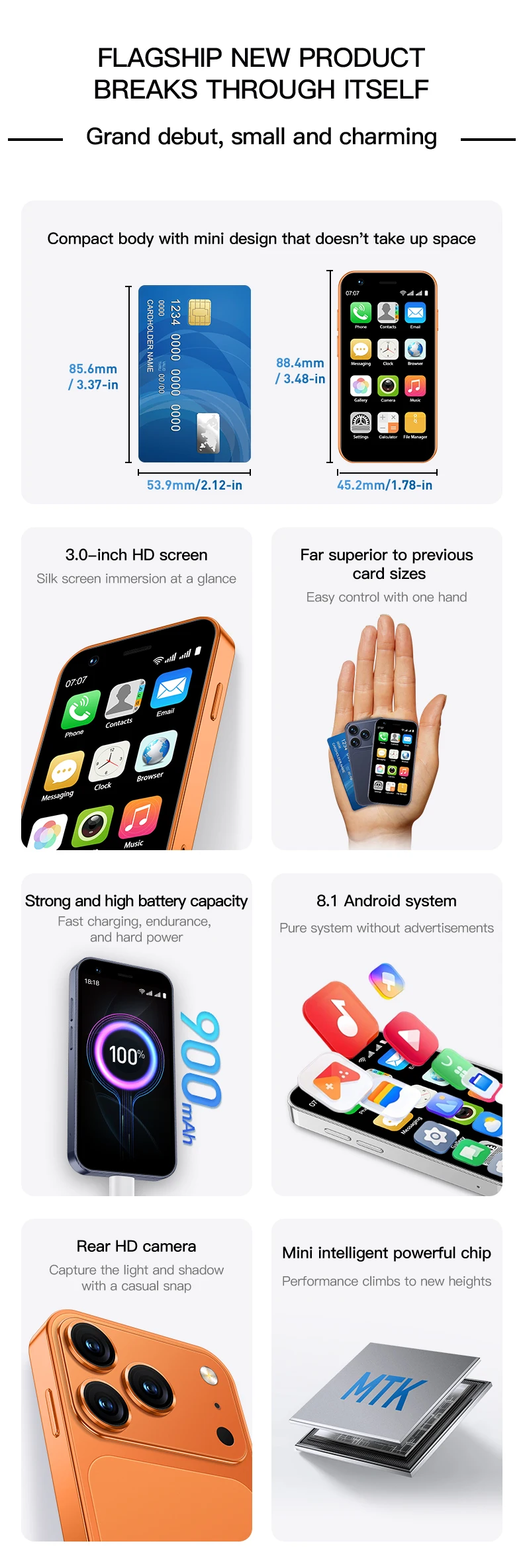 SERVO 18SE Mini Smartphone 3.0inch HD Display 3G WCDMA 2GB+16GB GPS Android Small Portable Cellphone Dual SIM Standby Play Store