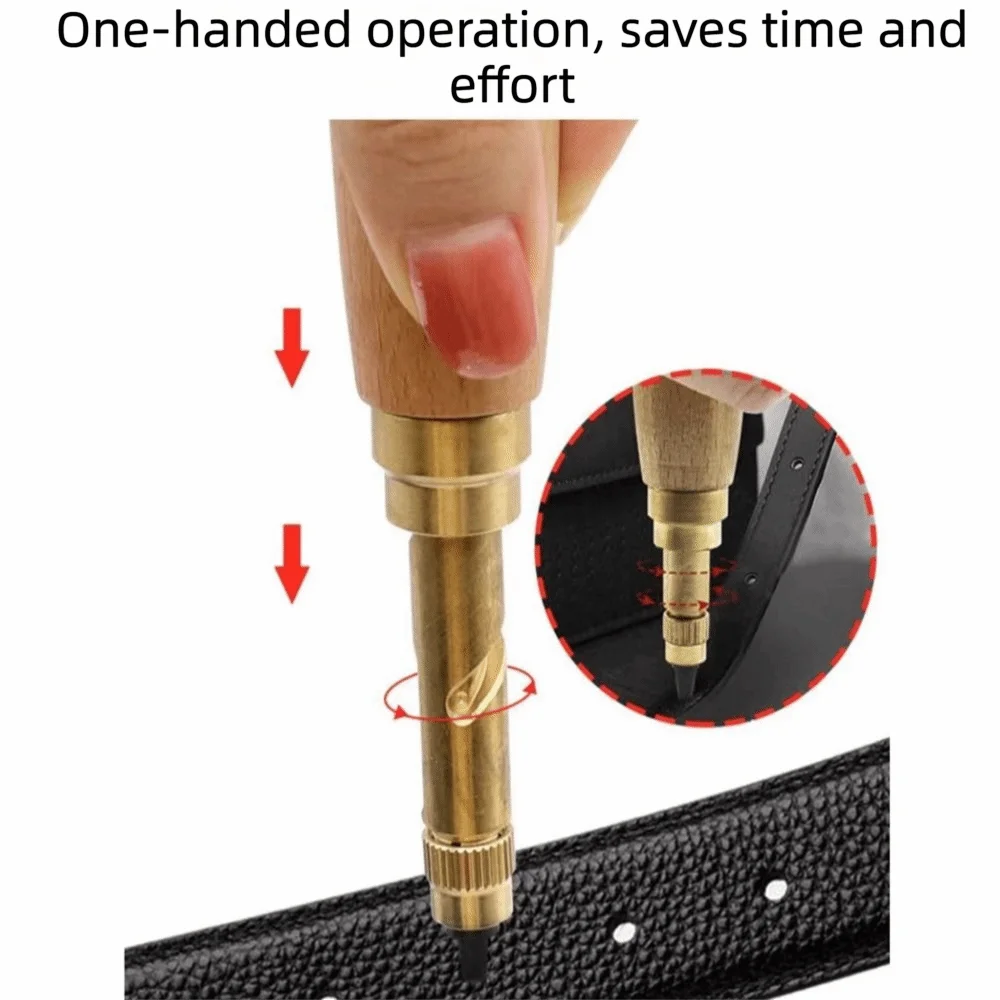 Adjustable Belt Hole Puncher Wooden Handle Replaceable Multi-Head Screw Punch 6 Tips Size Semi-Automatic Automatic Punching Tool