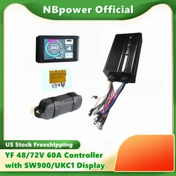 US Stock NBpower YF 48/72V 3000W 60A Brushless DC Ebike Square Wave Controller with UKC1 Color Display or SW900  Display One Set