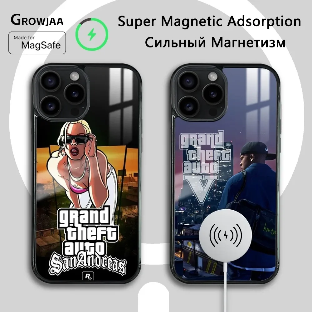 Grand Theft A-Auto GTA 5 Game Phone Case For iPhone 16 15 14 13 12 11 Pro Max Plus Mini Magsafe Mirror Wireless Magnetic Cover