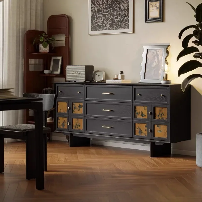 wood retro living room dining side cabinet retro designer fragrant cloud yarn module cabinet entrance storage cabinet
